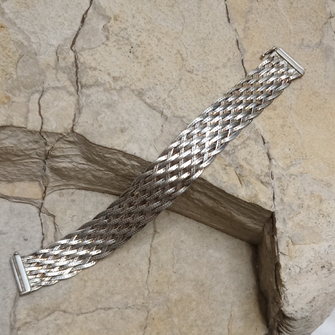 Sterling Silver Woven Chain Wide Bracelet